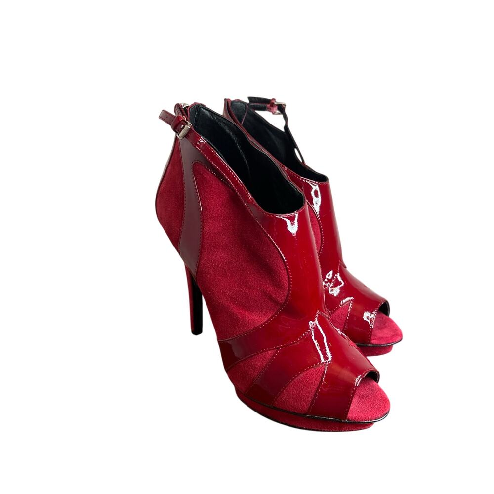 Rock & Republic 38 Red Patent Suede Peep Toe Platform Y2K Heels Booties